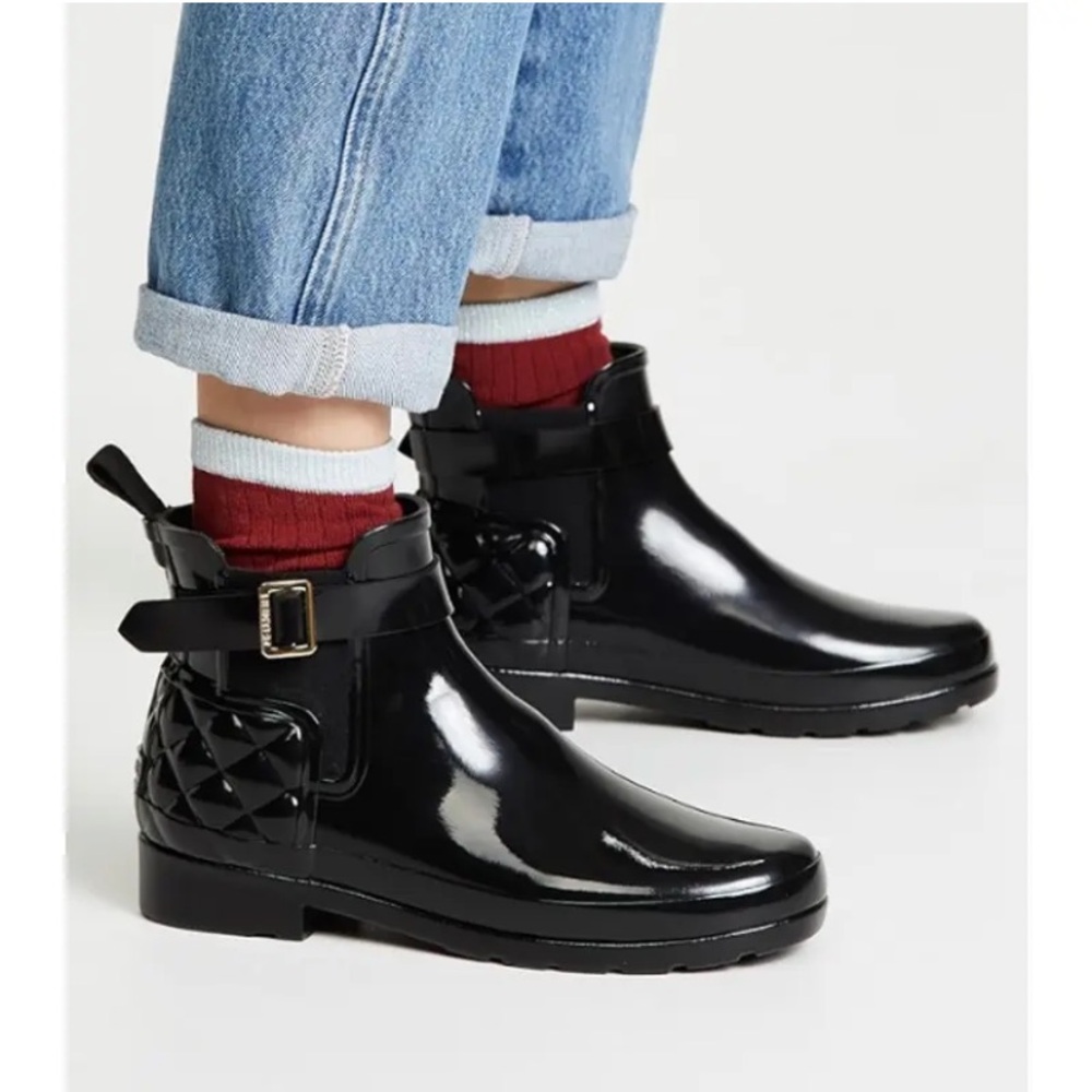 Hunter Women's Quilted Gloss Refined Rain Chelsea Boots Sz 9